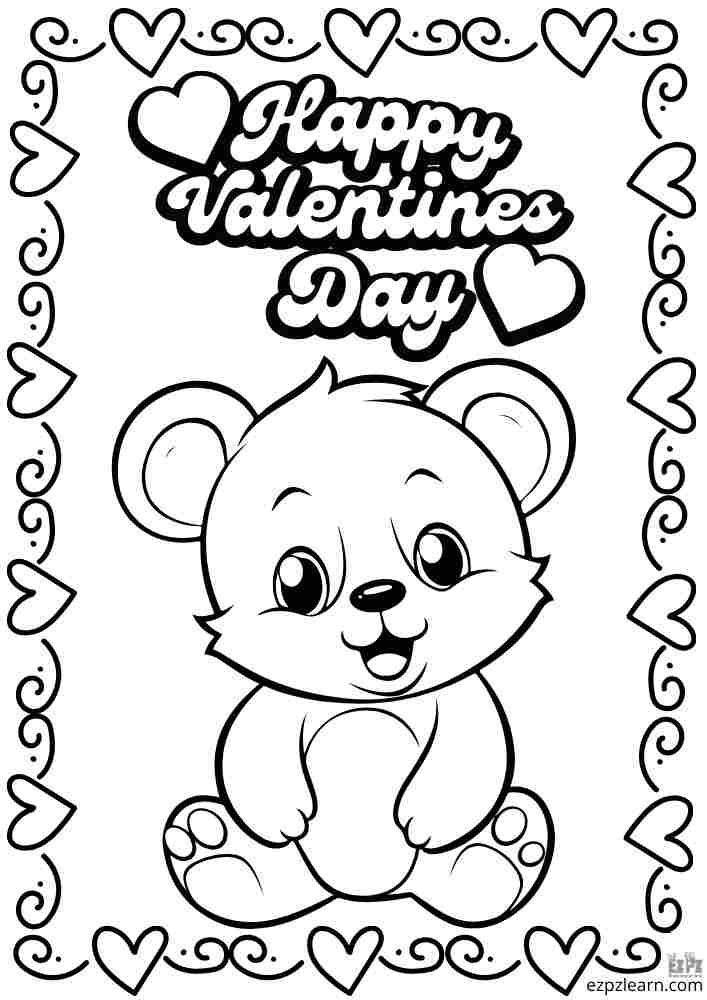 Happy Valentines Day Bear Coloring Activity for Kids Free PDF